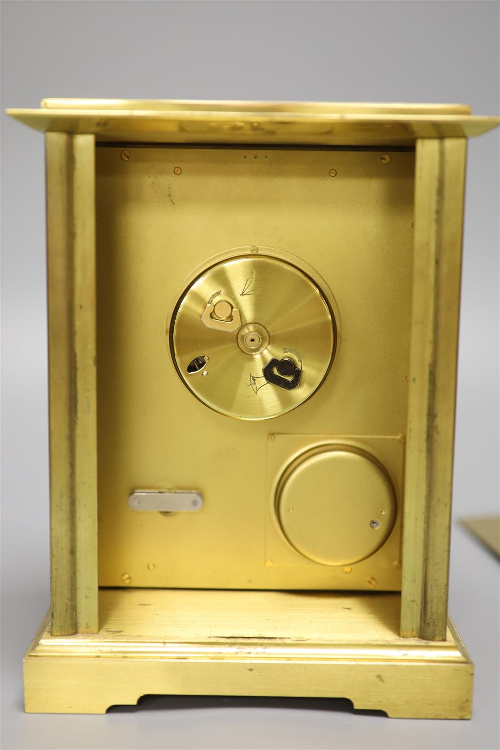 An Angelus Swiss brass cased combination clock with barometer and thermometer, height 22cm